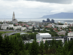 The city center with the Hallgrímskirkja church, viewed from the roof of the Perlan building