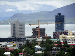 The city center with the Höfðatorg business center and Mount Esja, viewed from the roof of the Perlan building