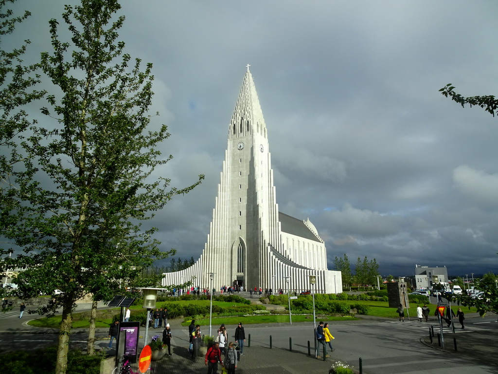 The Eriksgata street and the Hallgrímskirkja church, viewed from the First Floor of Café Loki