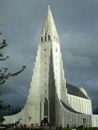 The Hallgrímskirkja church, viewed from the First Floor of Café Loki