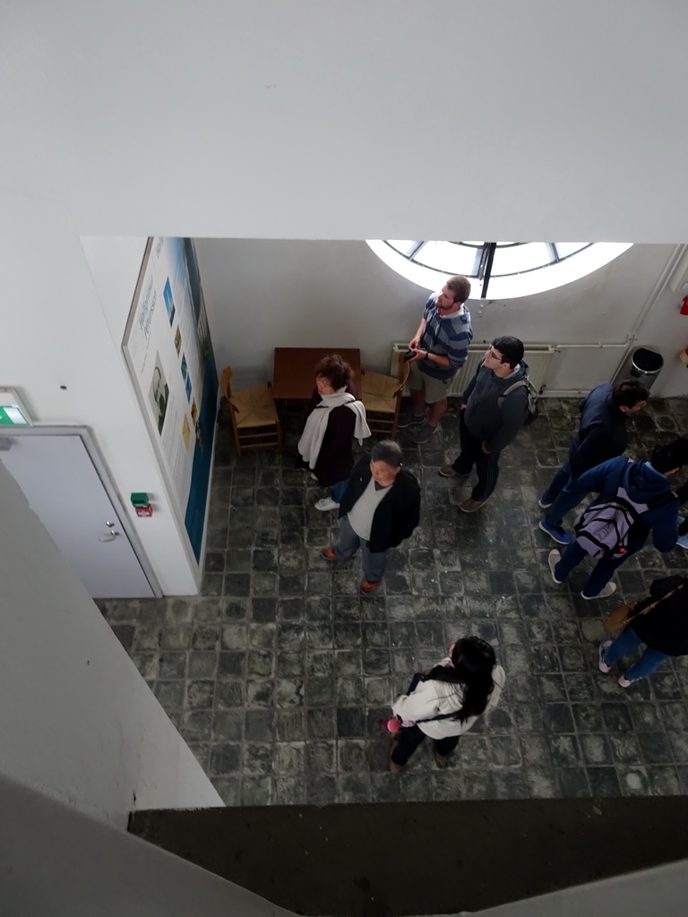 Miaomiao and her father in the tower of the Hallgrímskirkja church, viewed from the staircase to the top