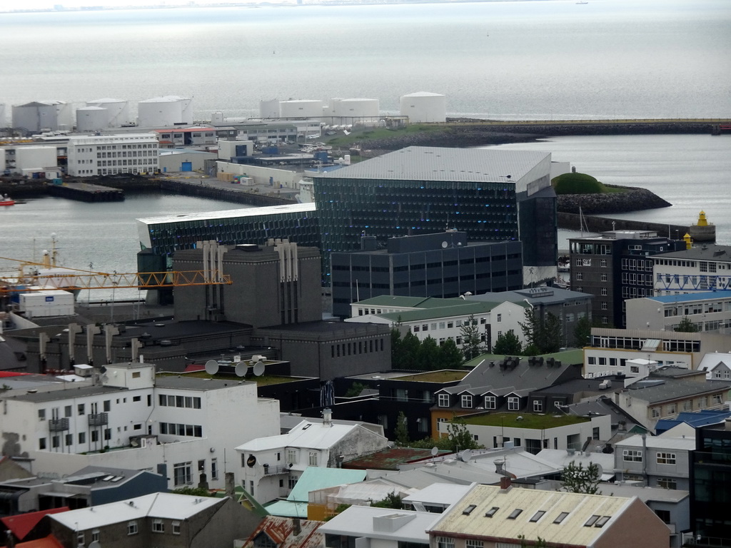 The Harpa Concert Hall, viewed from the tower of the Hallgrímskirkja church
