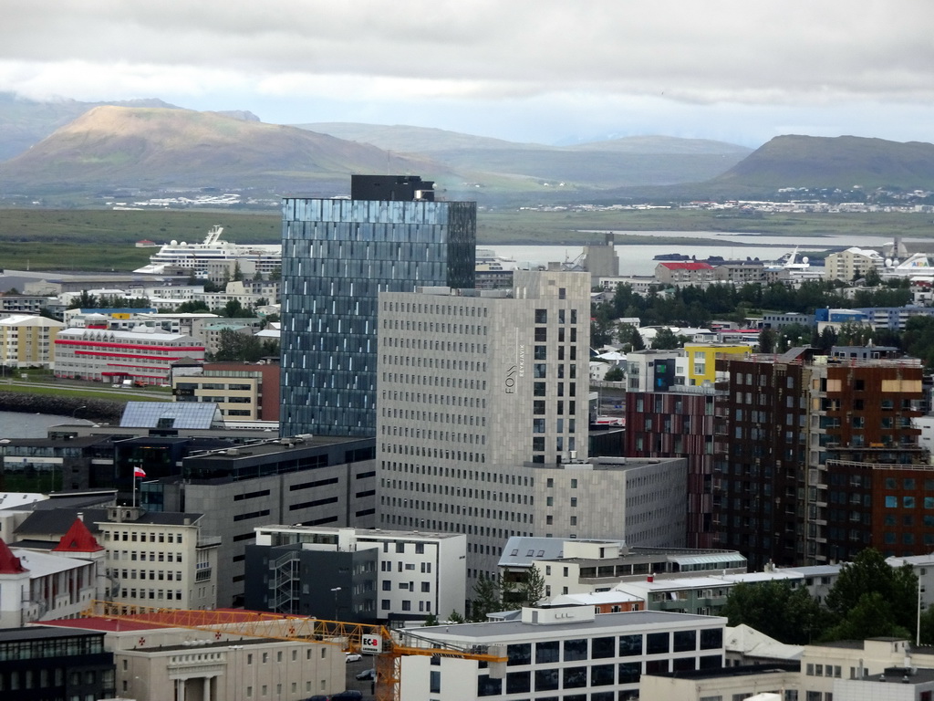 The northeast side of the city with the Höfðatorg business center and Mount Esja, viewed from the tower of the Hallgrímskirkja church