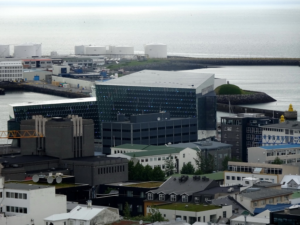 The Harpa Concert Hall, viewed from the tower of the Hallgrímskirkja church