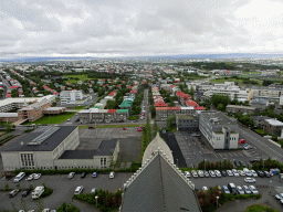 The southeast side of the city with the Perlan building and the Hostel B47 building, viewed from the tower of the Hallgrímskirkja church