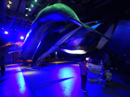 Max and Miaomiao`s mother with statues, skeleton and skulls of Whales at the Whales of Iceland exhibition