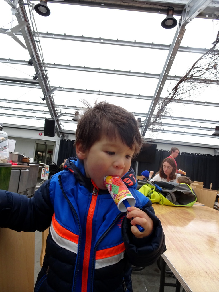 Max with an ice cream at the restaurant at the Main Building of the Húsdýragarðurinn zoo