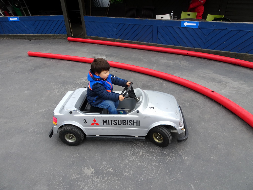 Max in a bumper car at the Fjölskyldugarðurinn park