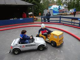 Max in a bumper car at the Fjölskyldugarðurinn park