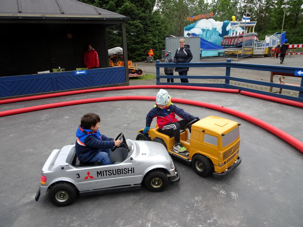 Max in a bumper car at the Fjölskyldugarðurinn park