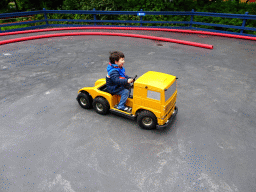 Max in a bumper truck at the Fjölskyldugarðurinn park