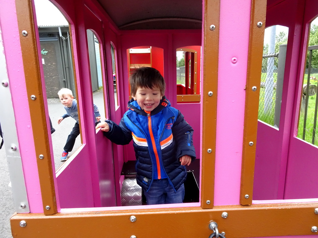 Max in the train at the Húsdýragarðurinn zoo