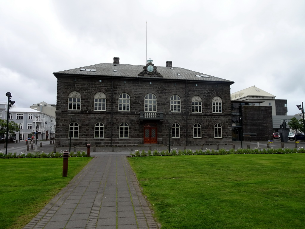 Front of the Alþingi parliament house at the Kirkjustræti street