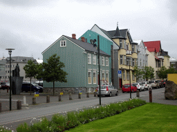 The Kirkjustræti street with the statue of Ingibjörg H. Bjarnason