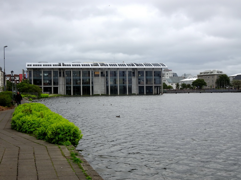 The north side of the Tjörnin lake with the City Hall, viewed from the Tjarnargata street