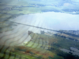 The Zuideinderplas lake with the Meijepad path, viewed from the airplane from Munich to Amsterdam