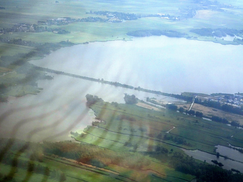 The Zuideinderplas lake with the Meijepad path, viewed from the airplane from Munich to Amsterdam