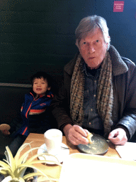 Max and his grandfather at the restaurant at the Visitor Center Veluwezoom