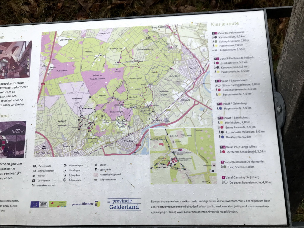 Map of walking routes at the National Park Veluwezoom, just outside of the Visitor Center Veluwezoom