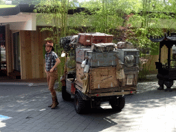 Adventurer `Jungle Jack` with his car in front of Pandasia at the Ouwehands Dierenpark zoo