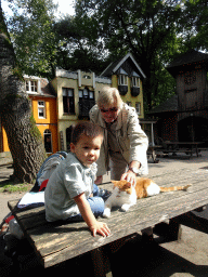 Max, Kees and a cat at the Karpatica village at the Ouwehands Dierenpark zoo