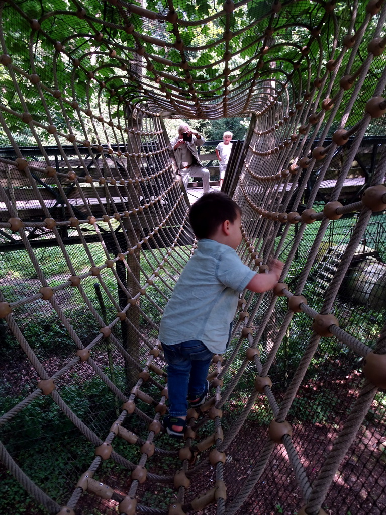 Max at a wire bridge at the Berenbos Expedition at the Ouwehands Dierenpark zoo