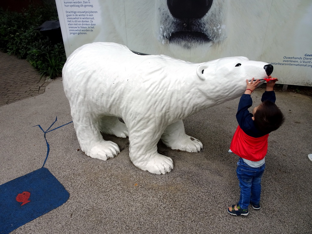 Max with a Polar Bear statue at the Ouwehands Dierenpark zoo