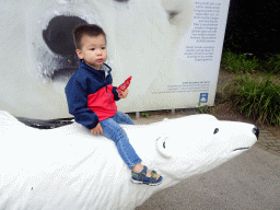 Max with a Polar Bear statue at the Ouwehands Dierenpark zoo