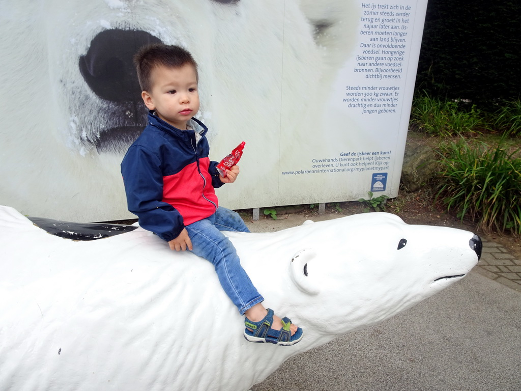 Max with a Polar Bear statue at the Ouwehands Dierenpark zoo