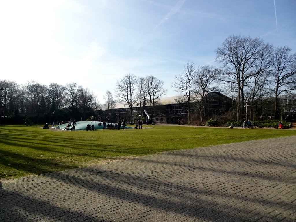 Trampoline and the RavotAapia building at the Ouwehands Dierenpark zoo