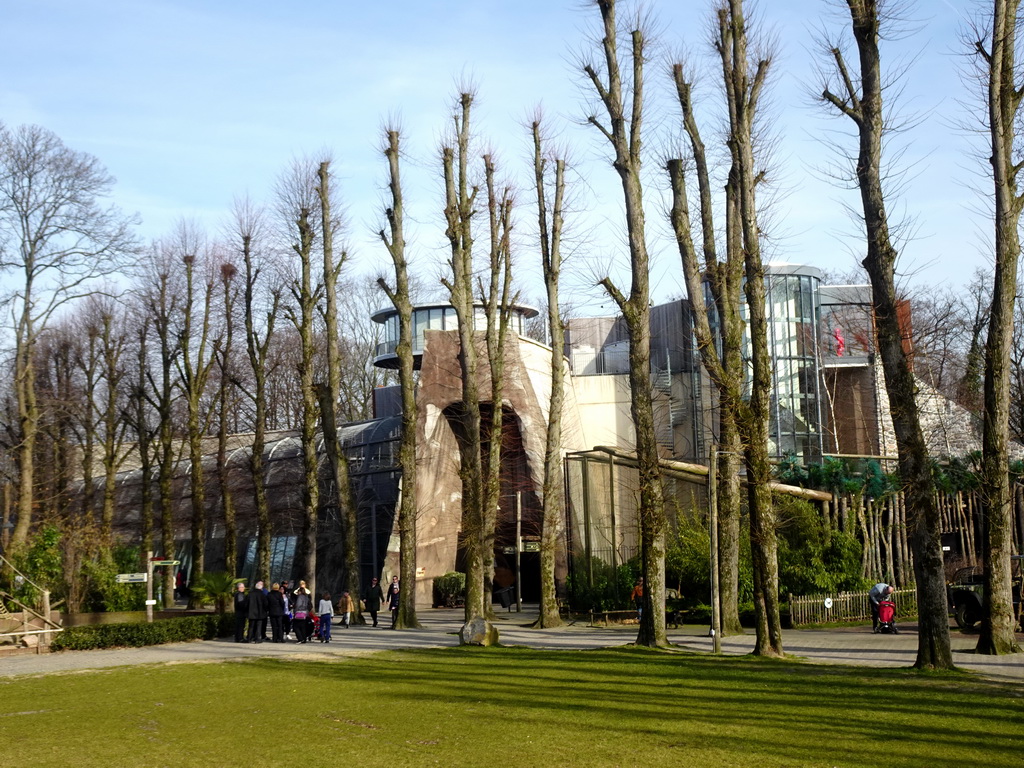 Southwest side of the Gorilla Adventure at the Ouwehands Dierenpark zoo, viewed from the trampoline