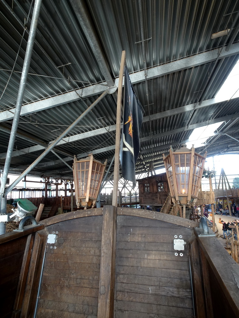 Flag and lanterns on top of the shipwreck at the RavotAapia building at the Ouwehands Dierenpark zoo