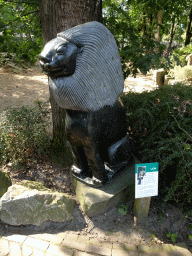 Lion statue near the Umkhosi playground at the Ouwehands Dierenpark zoo, with explanation