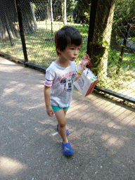 Max with Giant Panda toys at the Berenbos Expedition at the Ouwehands Dierenpark zoo