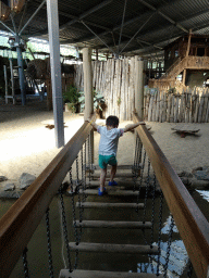 Max on a wire bridge at the RavotAapia building at the Ouwehands Dierenpark zoo