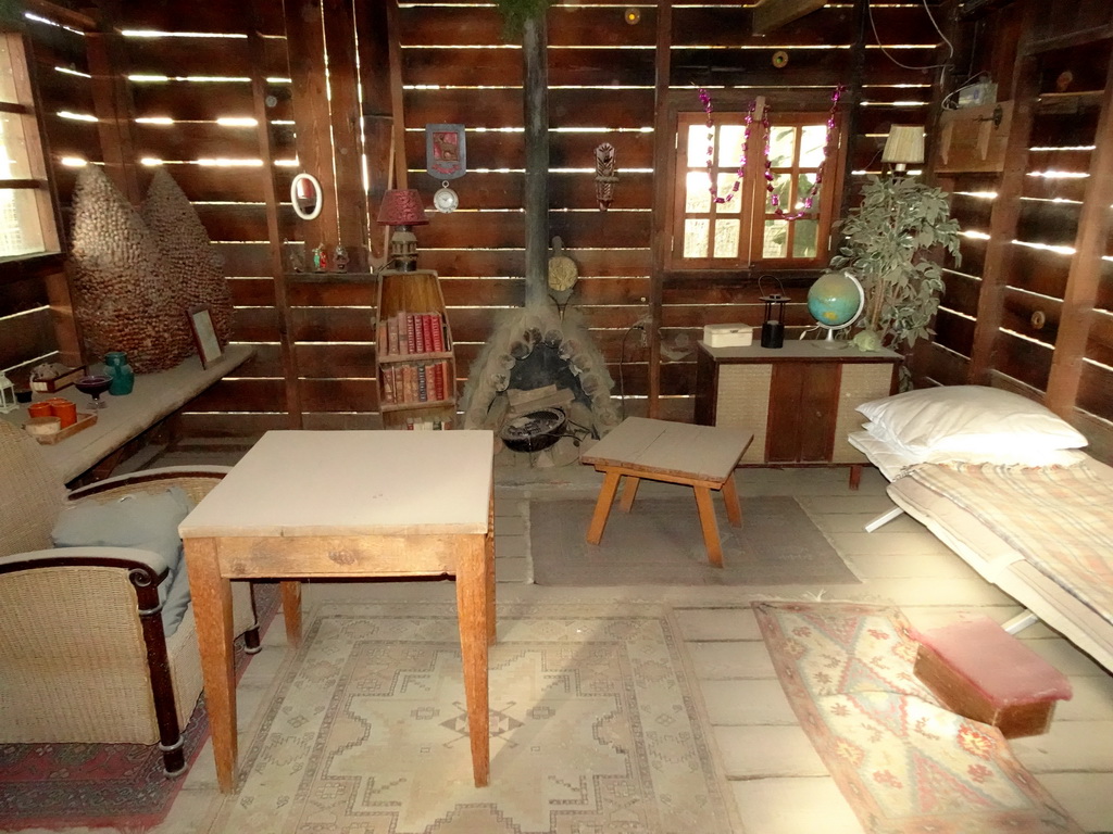 Interior of a hut at the RavotAapia building at the Ouwehands Dierenpark zoo