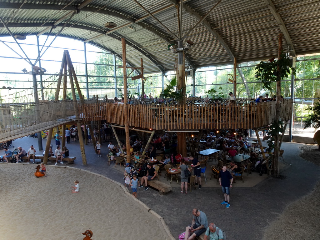 Interior of the RavotAapia building at the Ouwehands Dierenpark zoo, viewed from the upper walkway