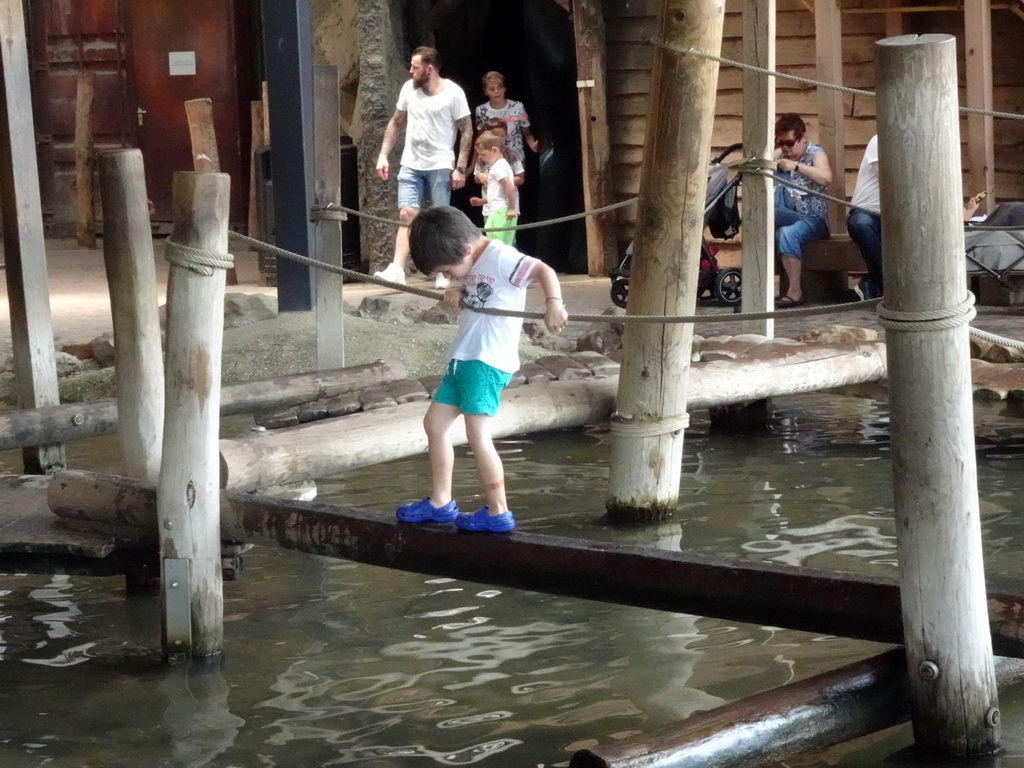 Max crossing a wire bridge at the RavotAapia building at the Ouwehands Dierenpark zoo