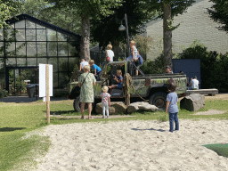 Max with the jeep near the trampoline at the Ouwehands Dierenpark zoo