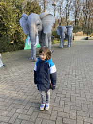 Max with China Light statues of Elephants at the Ouwehands Dierenpark zoo