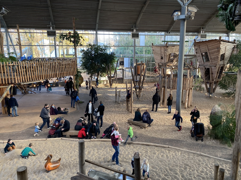 Interior of the RavotAapia building at the Ouwehands Dierenpark zoo, viewed from the upper walkway