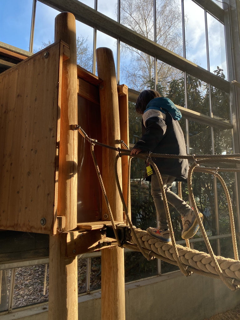 Max on a rope bridge at the RavotAapia building at the Ouwehands Dierenpark zoo