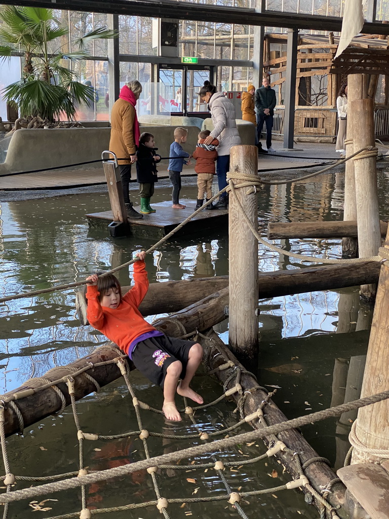 Max on a rope bridge at the RavotAapia building at the Ouwehands Dierenpark zoo