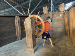 Max with the wheel on top of the shipwreck at the RavotAapia building at the Ouwehands Dierenpark zoo
