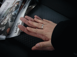 Our hands in the car to Eindhoven Airport