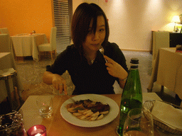 Miaomiao having dinner in our hotel `Hotel Eurostars Roma Congress`