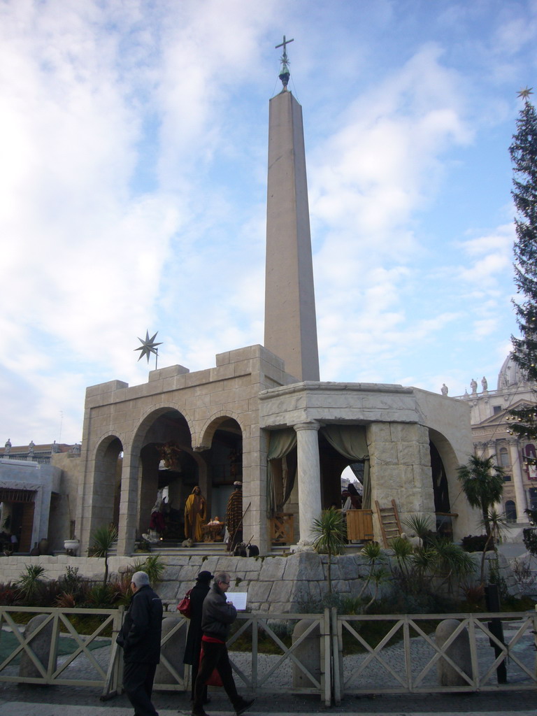 The Nativity of Jesus and the Vatican Obelisk at Saint Peter`s Square