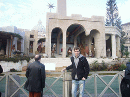 Tim at Saint Peter`s Square, with St. Peter`s Basilica, a christmas tree and the Nativity of Jesus