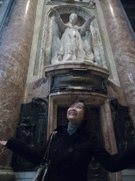 Miaomiao with the Monument of Pope Pius X, inside St. Peter`s Basilica