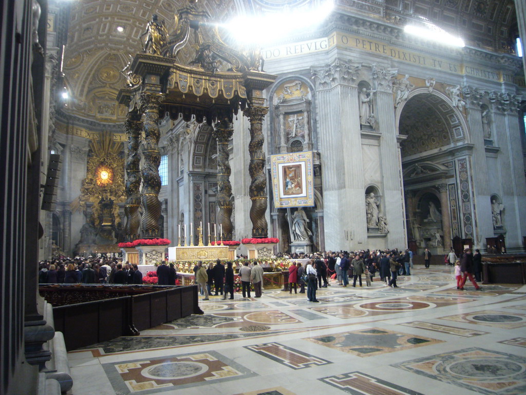 The crossing of St. Peter`s Basilica, with the Papal Altar and Baldacchino